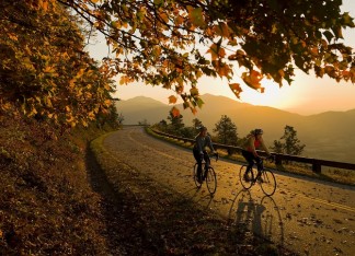 Bicyclists ride along the Blue Ridge Parkway near Roanoke.www.Virginia.org