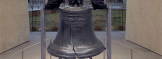 close up of the liberty bell in Philadelphia with constitution h