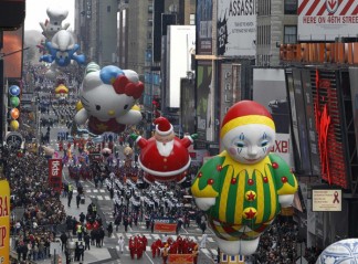 Balloons are paraded down 7th avenue during the 83rd Macy’s Thanksgiving day parade in New York