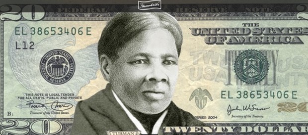 Simulacao de uma cedula de US$ 20 com Harriet Tubman